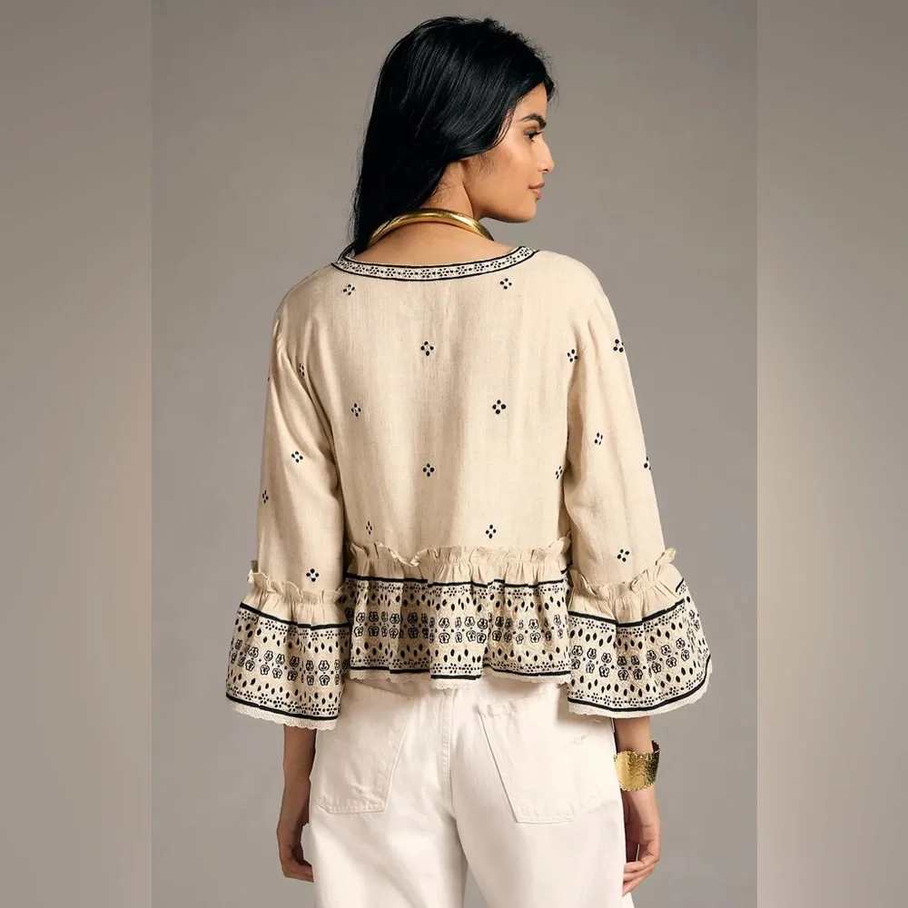 Pilcro Anthropologie Women’s Cropped Eyelet Kimono Boho - Medium/Large - Picture 2 of 11